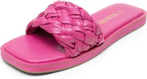 DREAM PAIRS Women's Square Open Toe Slide Sandals Cute Slip on Braided Strap Rhinestone Flat Sandals for Summer