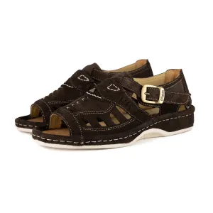 Duna : Leather Sandal in Choc Suede