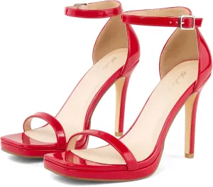 Elisabet Tang Women's 4.3 Inch Platform High Heeled Sandals Strappy Stiletto Open Square Toe Heel with Ankle Strap at Wedding Party Prom Work Dating