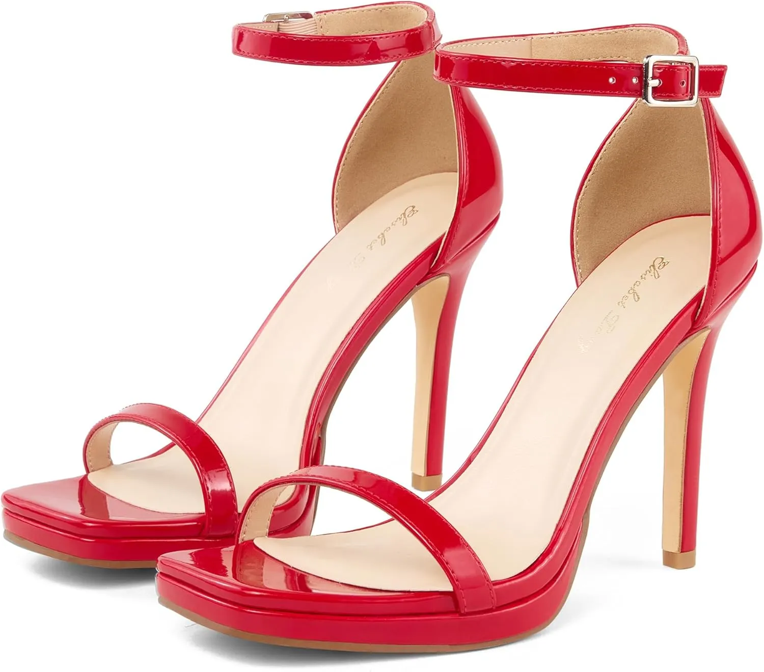 Elisabet Tang Women's 4.3 Inch Platform High Heeled Sandals Strappy Stiletto Open Square Toe Heel with Ankle Strap at Wedding Party Prom Work Dating