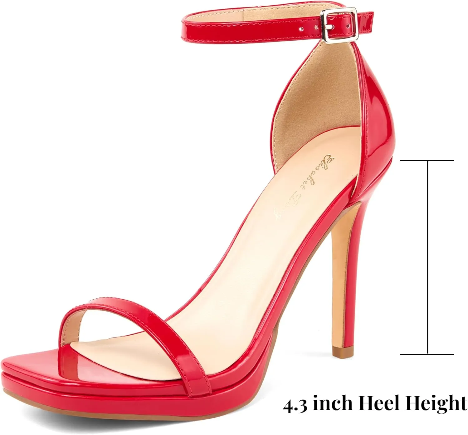 Elisabet Tang Women's 4.3 Inch Platform High Heeled Sandals Strappy Stiletto Open Square Toe Heel with Ankle Strap at Wedding Party Prom Work Dating