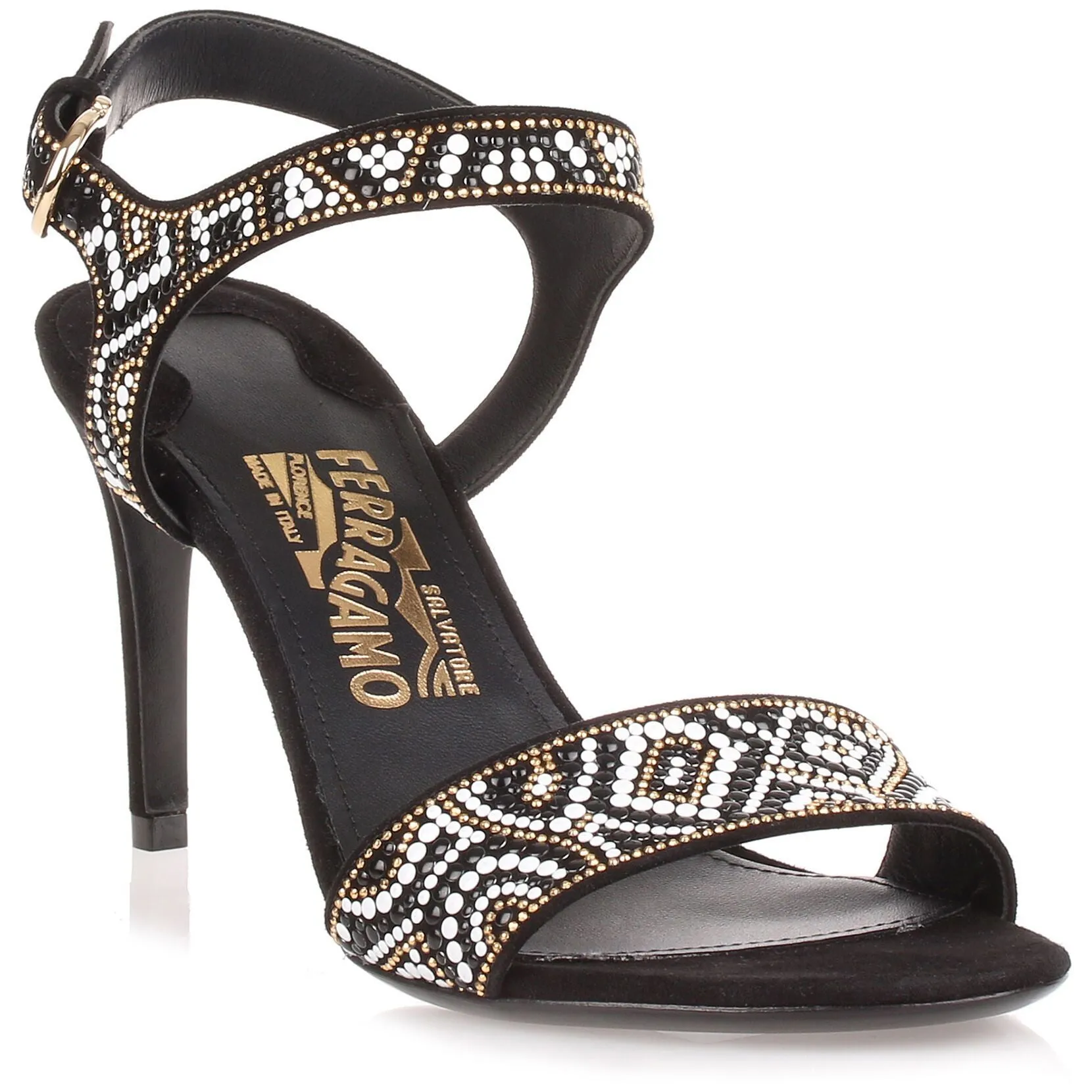 Ella Mosaic black suede sandal
