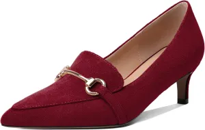 Esvowido Loafers for Women Closed Toe Kitten Heels Slip on Pumps with Chain Trims Comfortable Suede Loafer Shoes 2 Inch