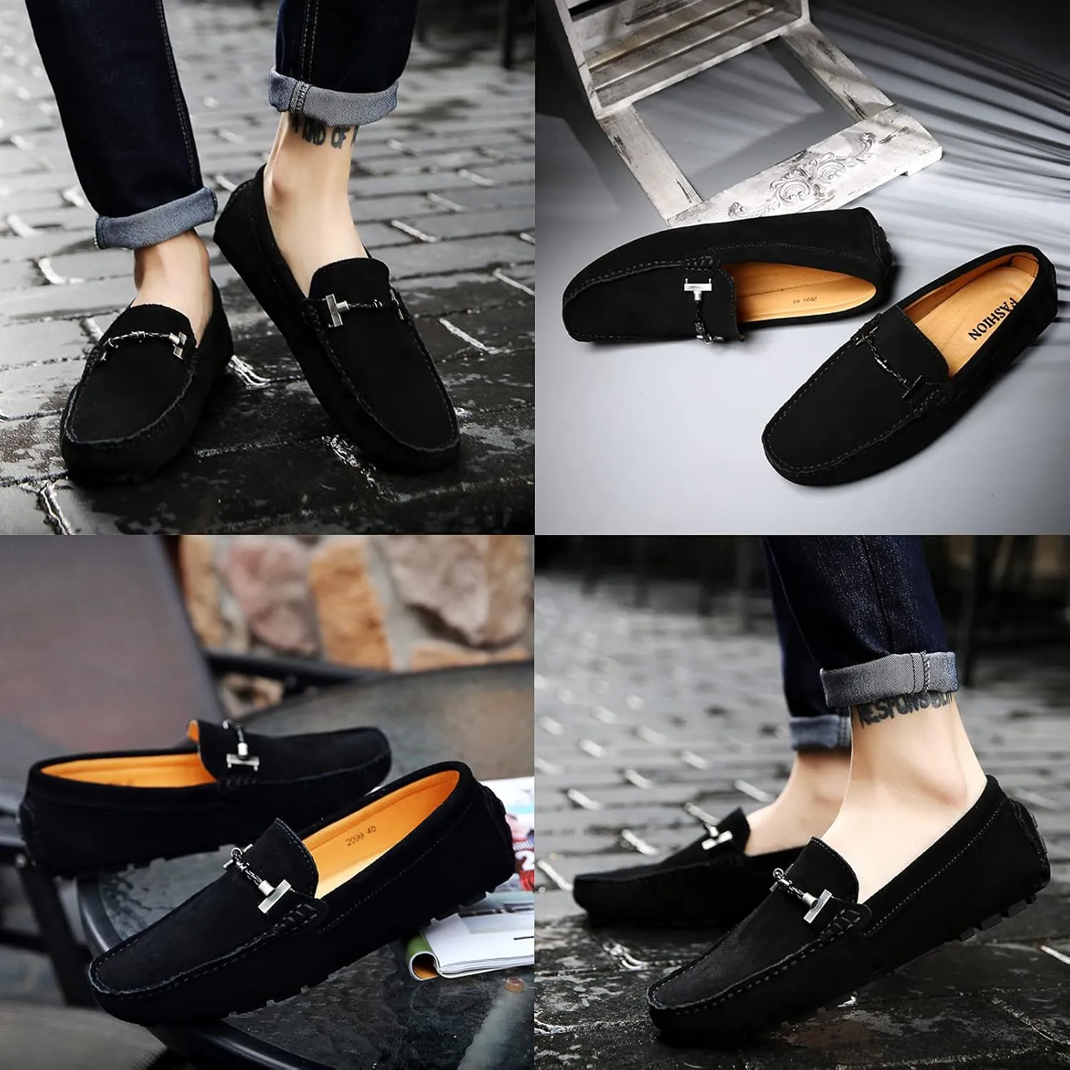 Flat Loafer for Men Suede Leather Slip-on Dress Driving Moccasins Casual Boat Shoes
