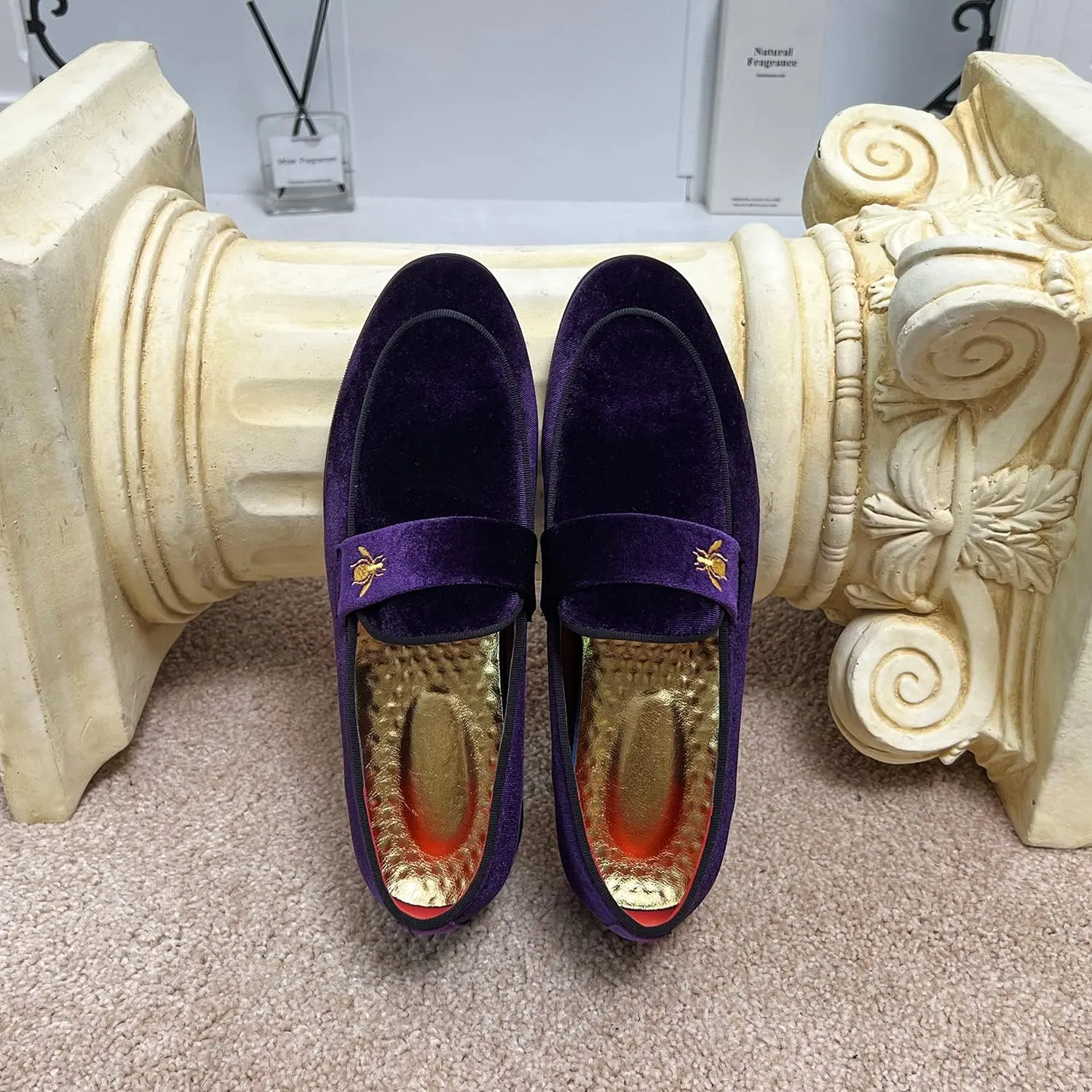 FLQL Men's Luxury Penny Loafer Slip-On Velvet Shoes Party Dancing Shoes Suede Wedding Shoes Plus Size 7-13