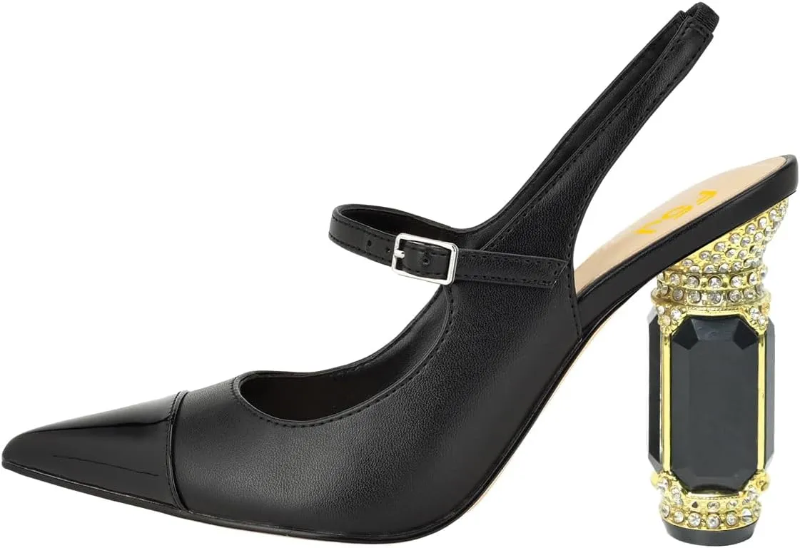 FSJ Women Slingback Crystal High Heel Pointed Closed Toe Ankle Strap Pumps Fashion Backless Dress Sandals Prom Party Shoes Size 4-16 US