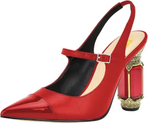 FSJ Women Slingback Crystal High Heel Pointed Closed Toe Ankle Strap Pumps Fashion Backless Dress Sandals Prom Party Shoes Size 4-16 US