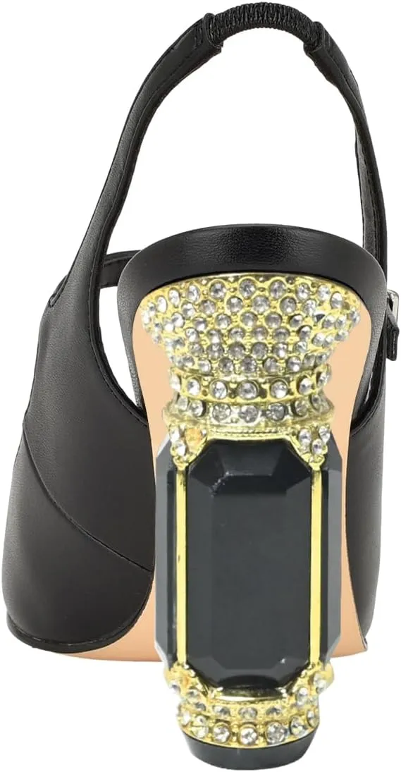 FSJ Women Slingback Crystal High Heel Pointed Closed Toe Ankle Strap Pumps Fashion Backless Dress Sandals Prom Party Shoes Size 4-16 US