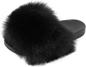 FUNKYMONKEY Women's Slides Faux Fur Cute Slip On Fuzzy Slippers Comfort Flat Sandals