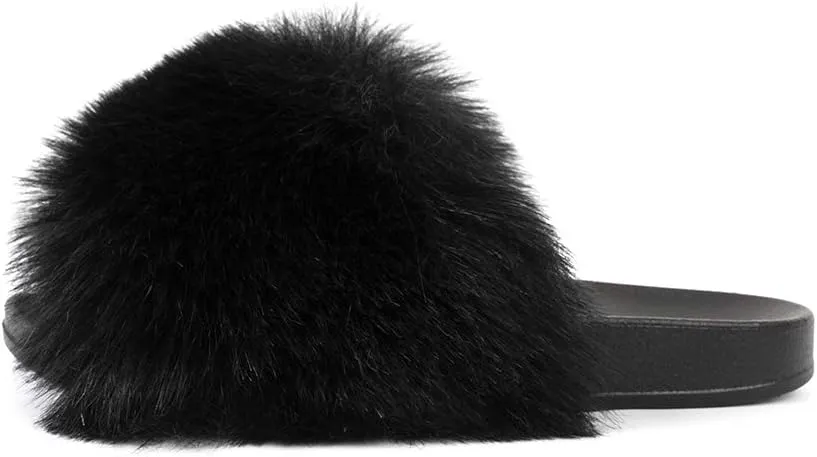 FUNKYMONKEY Women's Slides Faux Fur Cute Slip On Fuzzy Slippers Comfort Flat Sandals