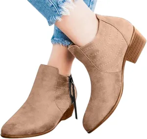 Gibobby Ankle Booties for Women with Heel,Ankle Boots Pointed Toe Faux Leather Stacked Low Heel Side Suede Booties