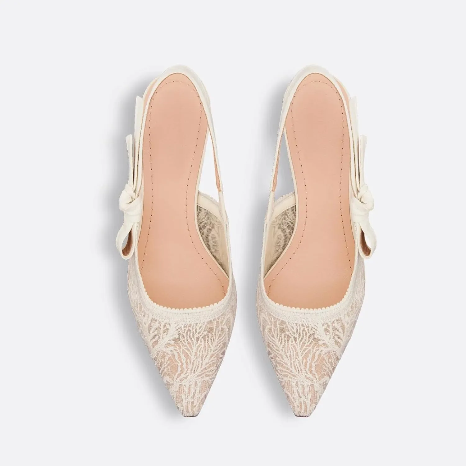 Goolita Pointed Closed Toe Embroidered Slingback Heels for Women, Bow Kitten Heels Mesh Pumps Backless Party Bridal Shoes for Wedding