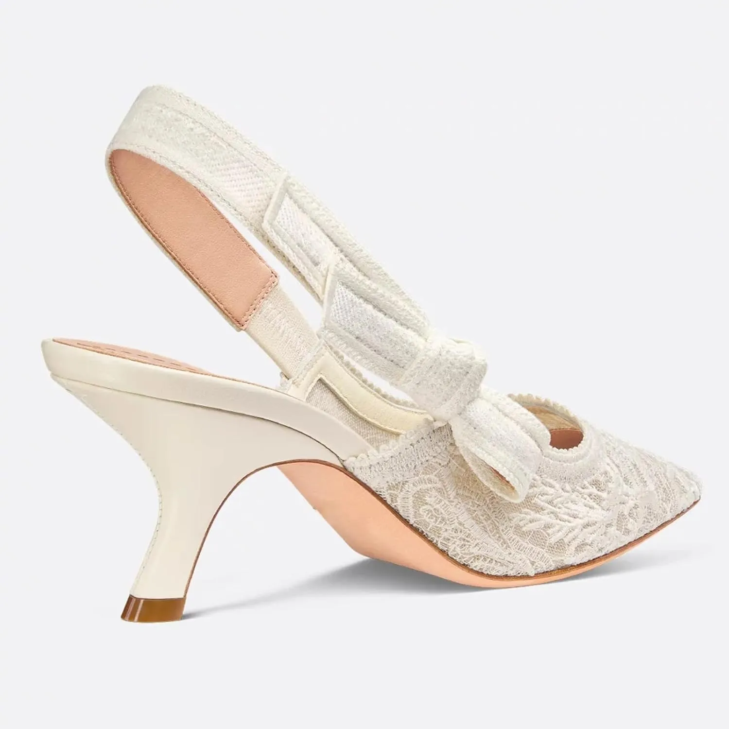Goolita Pointed Closed Toe Embroidered Slingback Heels for Women, Bow Kitten Heels Mesh Pumps Backless Party Bridal Shoes for Wedding