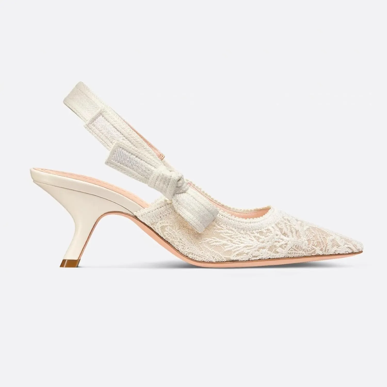 Goolita Pointed Closed Toe Embroidered Slingback Heels for Women, Bow Kitten Heels Mesh Pumps Backless Party Bridal Shoes for Wedding