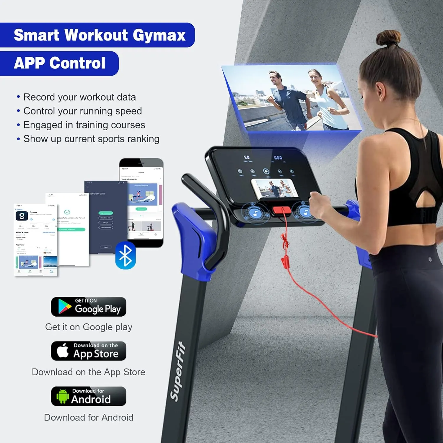 Goplus 2.25HP Folding Treadmill, Electric Superfit Treadmill W/LED Display, APP Control, Blue Tooth Speaker and Device Holder, Compact Jogging Walking Running Machine for Home & Office