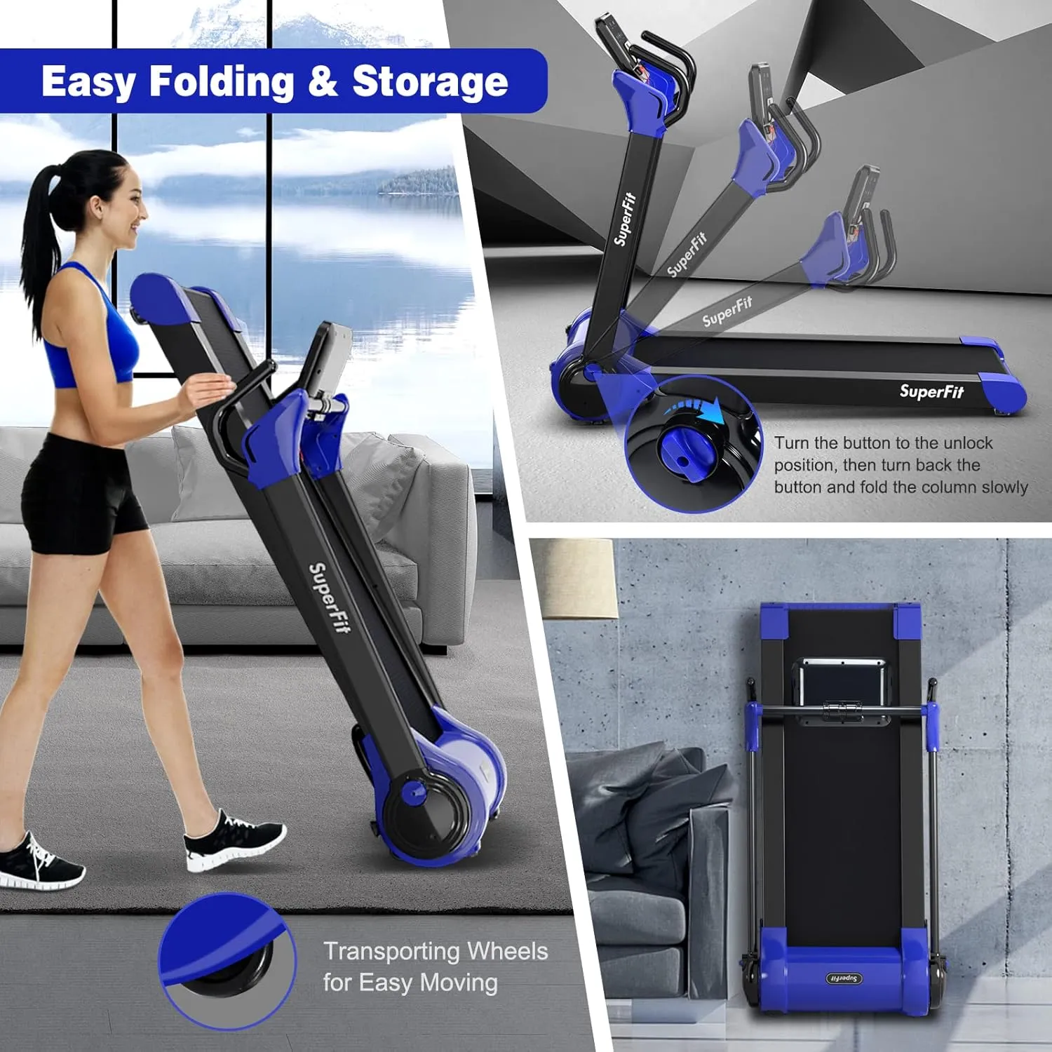 Goplus 2.25HP Folding Treadmill, Electric Superfit Treadmill W/LED Display, APP Control, Blue Tooth Speaker and Device Holder, Compact Jogging Walking Running Machine for Home & Office