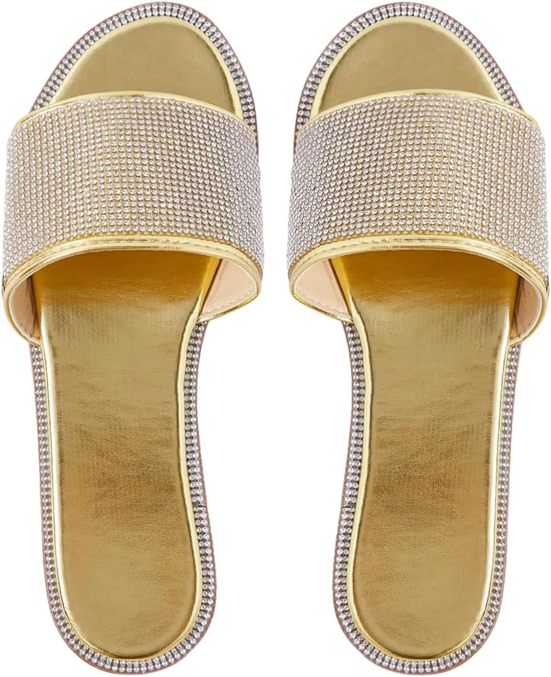 GORGLITTER Rhinestone Sparkly Sandals Dressy Slip on Summer Casual Fancy Flat Sandals Glitter Open Toe Slides