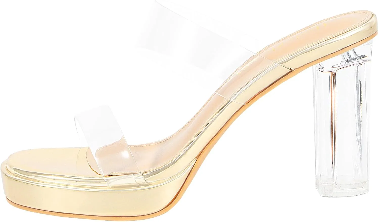 Heels Charm Women's Platform Heels Clear Chunky Block Heeled Sandals Open Toe Two Strap Slip On Block High Heel Sandal Dress Dancing Sandals Daily Work Party Shoes