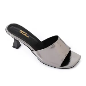 High Heel Mule Sandals – Square Open Toe, Faux Leather, Slip-On Design