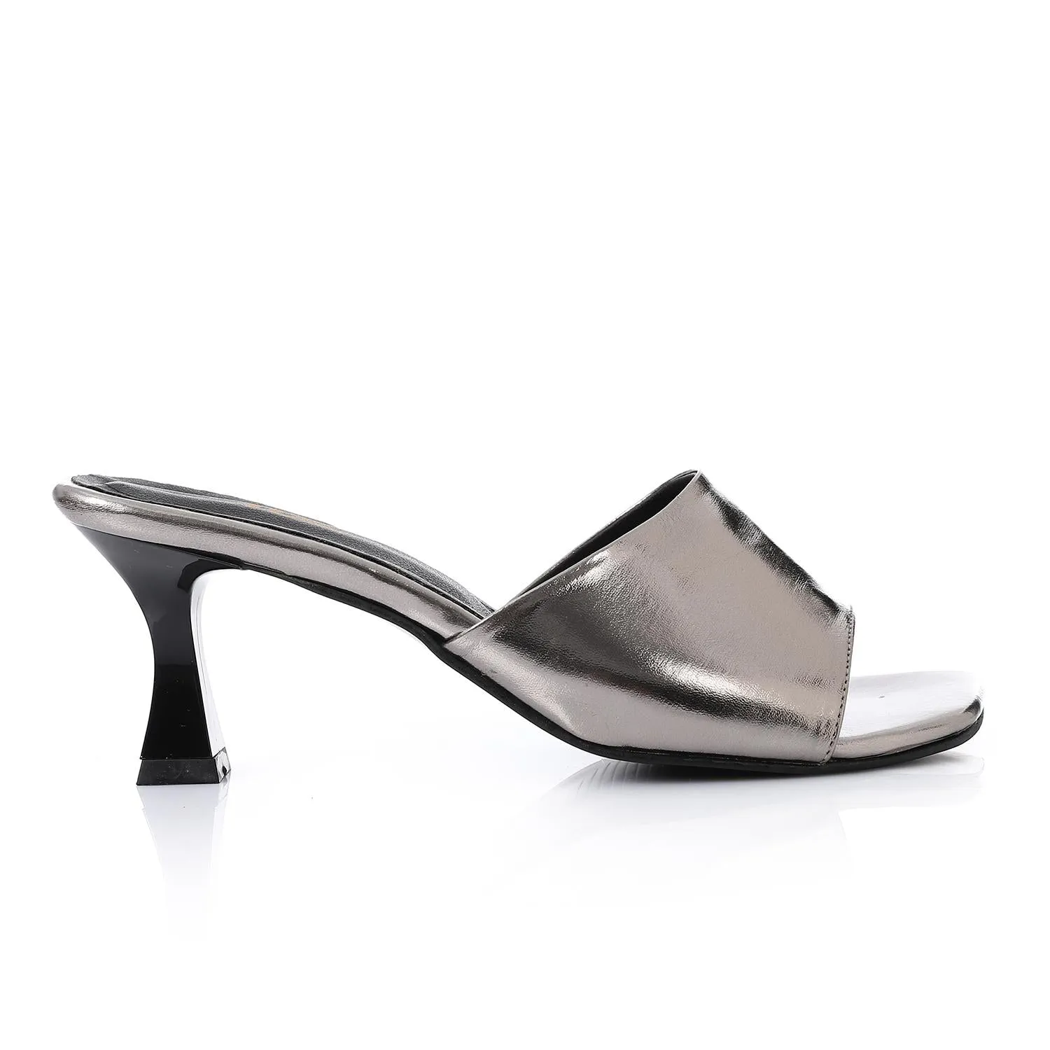 High Heel Mule Sandals – Square Open Toe, Faux Leather, Slip-On Design