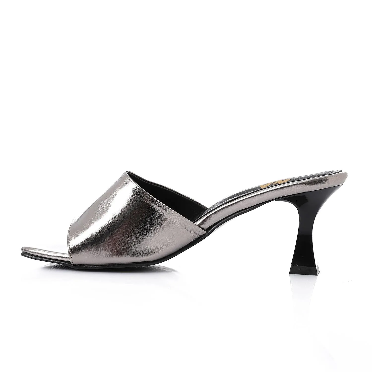 High Heel Mule Sandals – Square Open Toe, Faux Leather, Slip-On Design