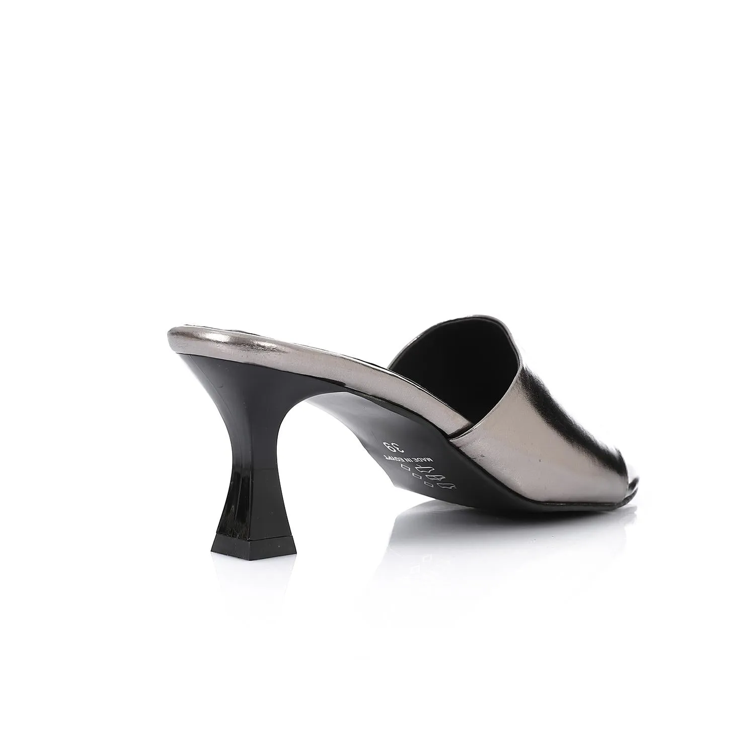 High Heel Mule Sandals – Square Open Toe, Faux Leather, Slip-On Design