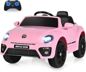 HONEY JOY Ride on Car, 12V Licensed Volkswagen Beetle, Battery Powered Electric Vehicle for Kids, Spring Suspension, Light, Music, 4 Wheeler Ride On Toys w/Remote Control, Gift for Boys Girls (Pink)