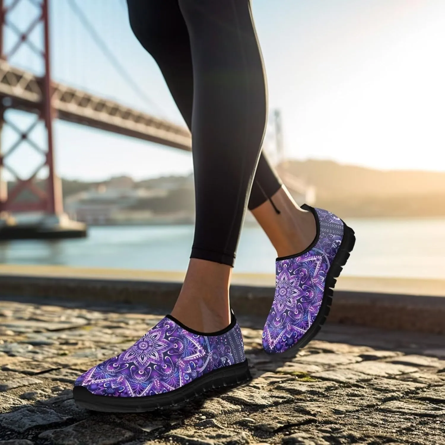 Howilath Mandala Print Slip on Loafers for Women No Laces Casual Sport Shoes Hands Free Shoes with Anti-Slip Sole