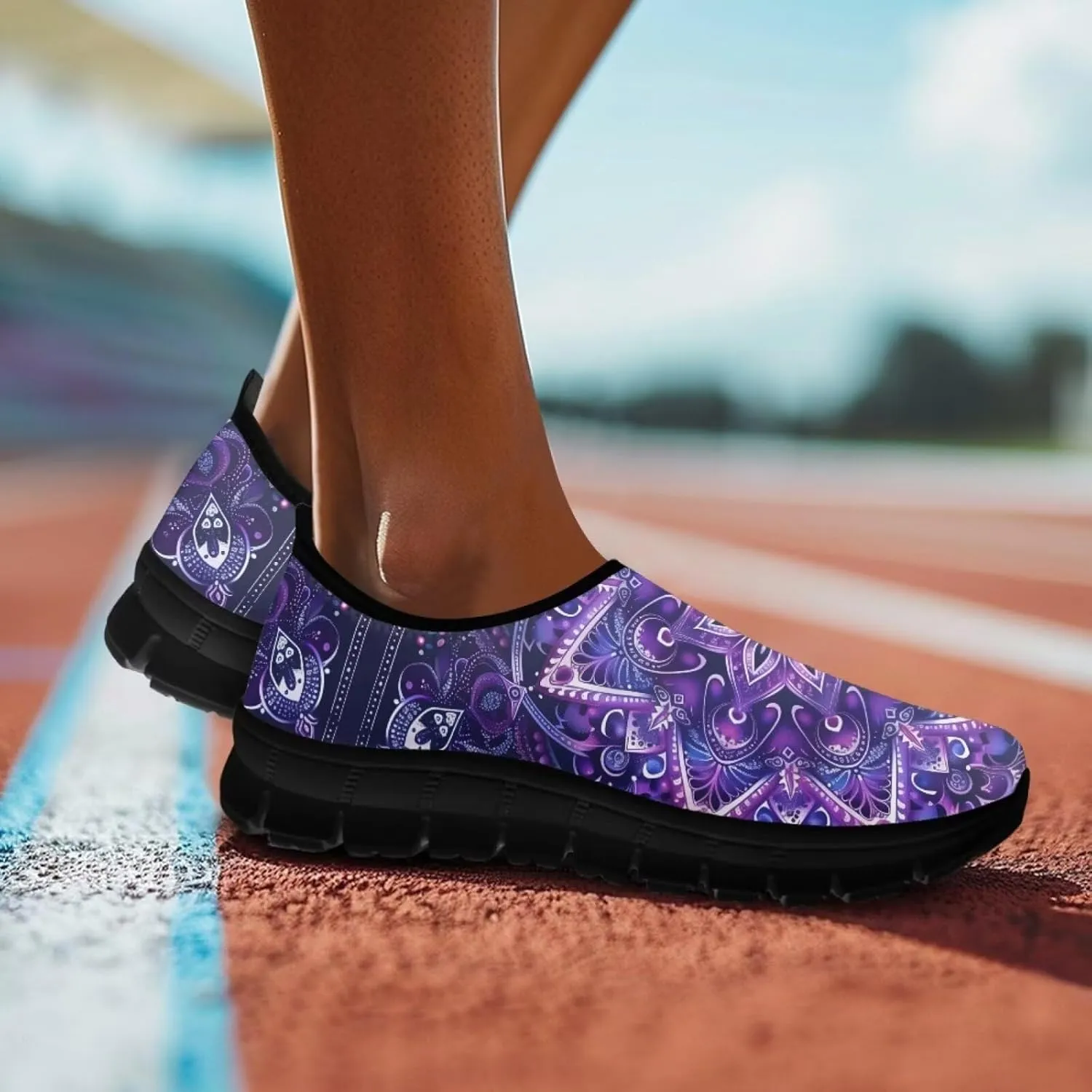 Howilath Mandala Print Slip on Loafers for Women No Laces Casual Sport Shoes Hands Free Shoes with Anti-Slip Sole