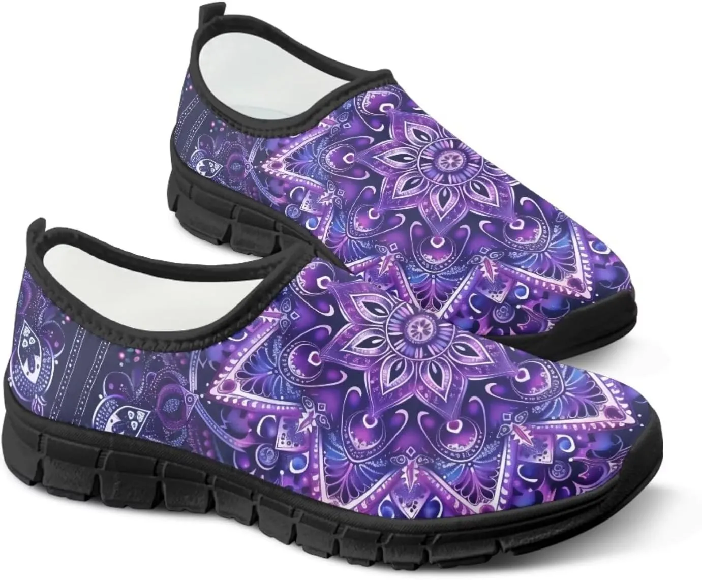 Howilath Mandala Print Slip on Loafers for Women No Laces Casual Sport Shoes Hands Free Shoes with Anti-Slip Sole