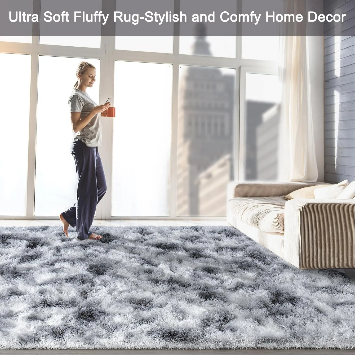 HQAYW Fluffy Area Rugs for Living Room Bedroom, Machine Washable 4x6 Ultra Soft Shag Bedside Rug,Indoor Floor Non-Slip Modern Plush Carpet for Kids,Girls,Boys and Nursery Rooms