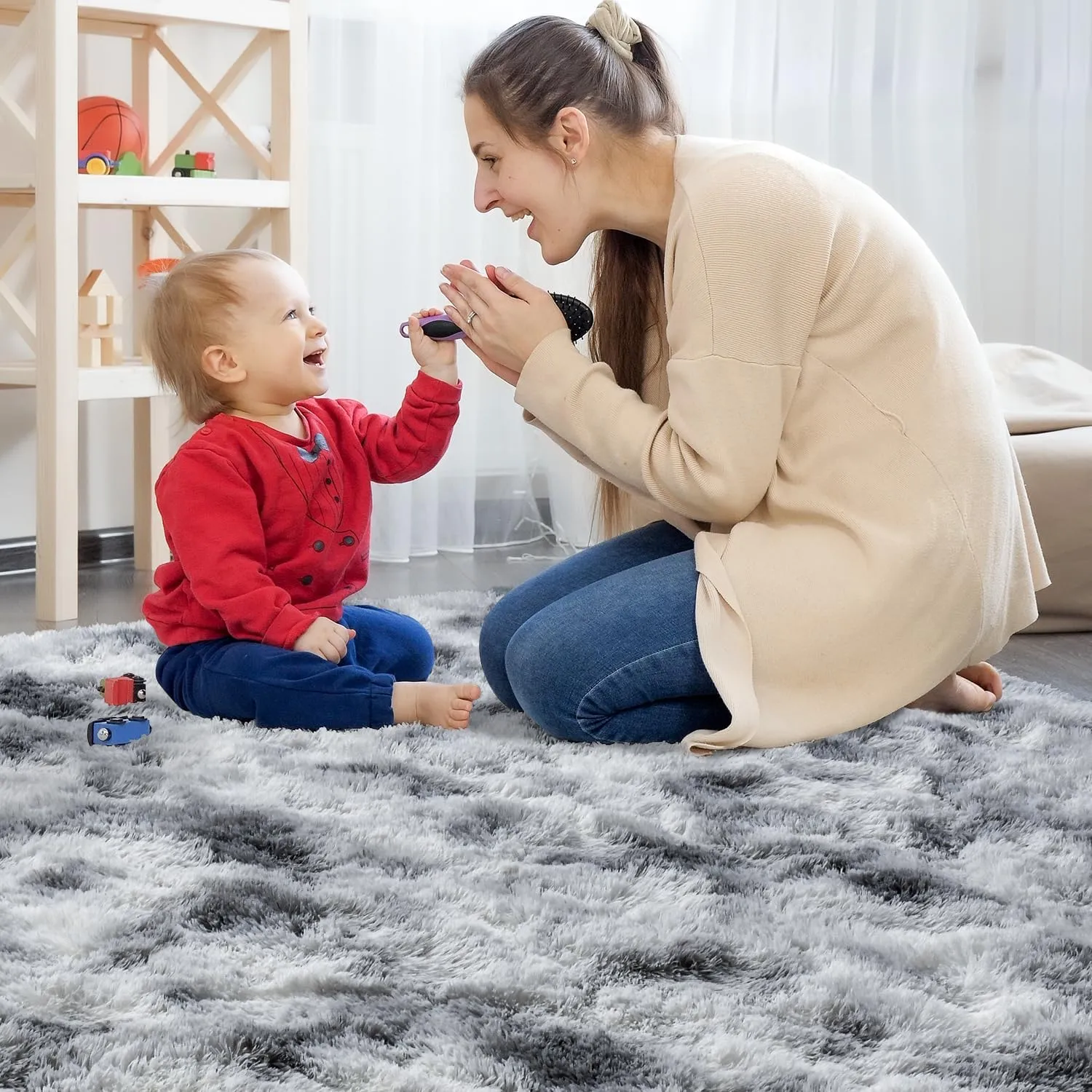 HQAYW Fluffy Area Rugs for Living Room Bedroom, Machine Washable 4x6 Ultra Soft Shag Bedside Rug,Indoor Floor Non-Slip Modern Plush Carpet for Kids,Girls,Boys and Nursery Rooms