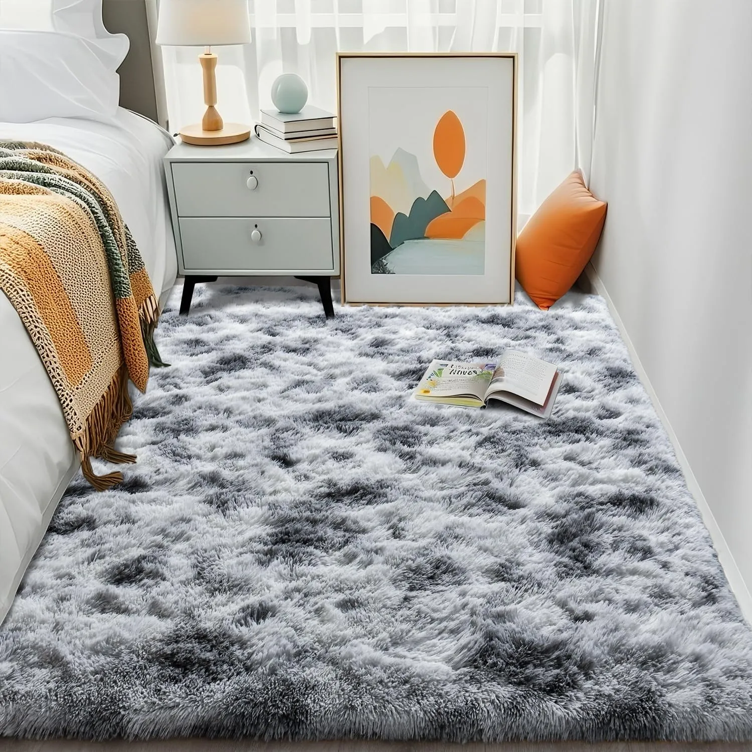 HQAYW Fluffy Area Rugs for Living Room Bedroom, Machine Washable 4x6 Ultra Soft Shag Bedside Rug,Indoor Floor Non-Slip Modern Plush Carpet for Kids,Girls,Boys and Nursery Rooms