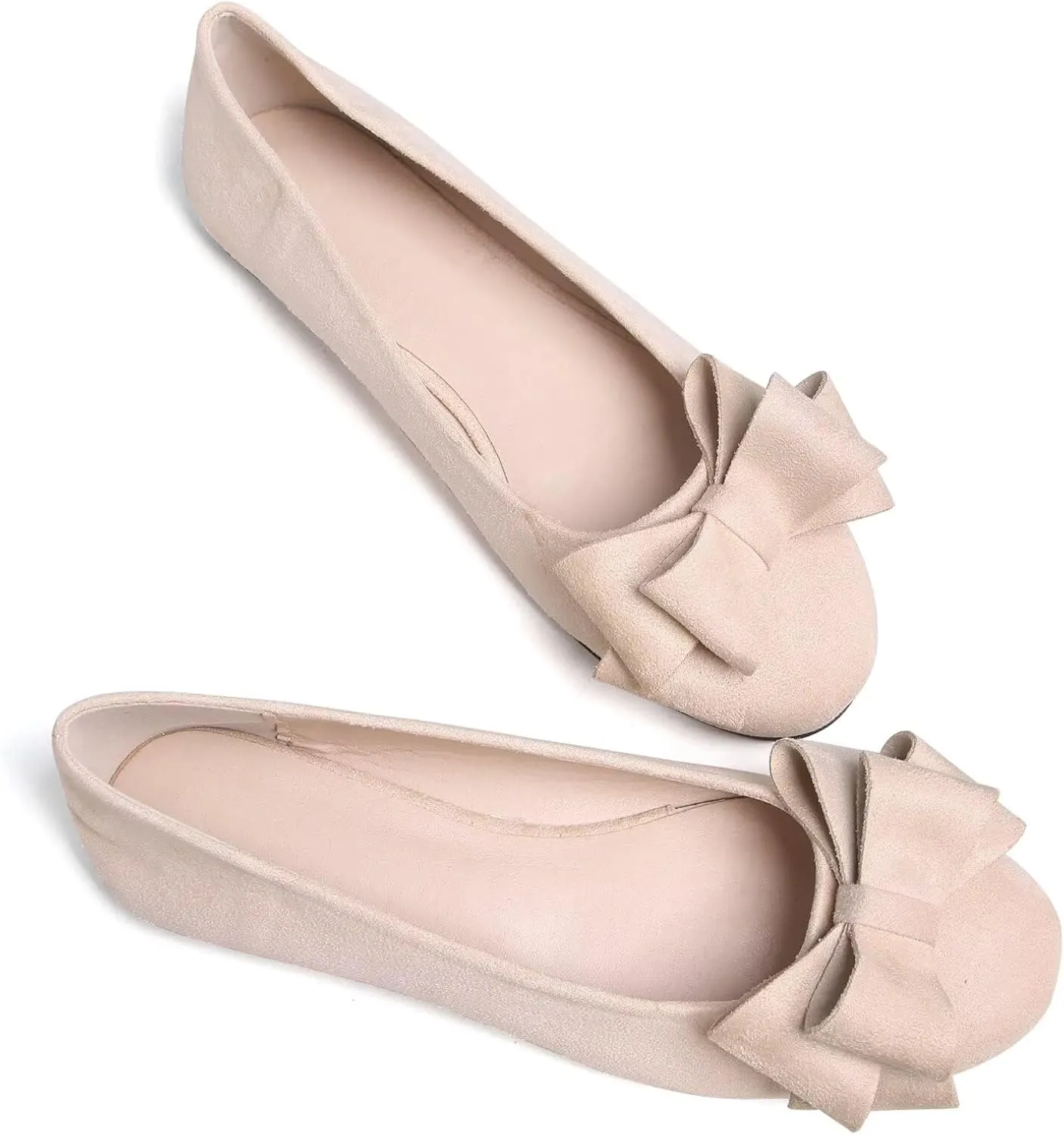 HuangTaiJi Qing Women's Classy Peep Toe Flats Shoes Bow Comfort Slip on Non-Slip Ballets Walking Shoes for Party Dating