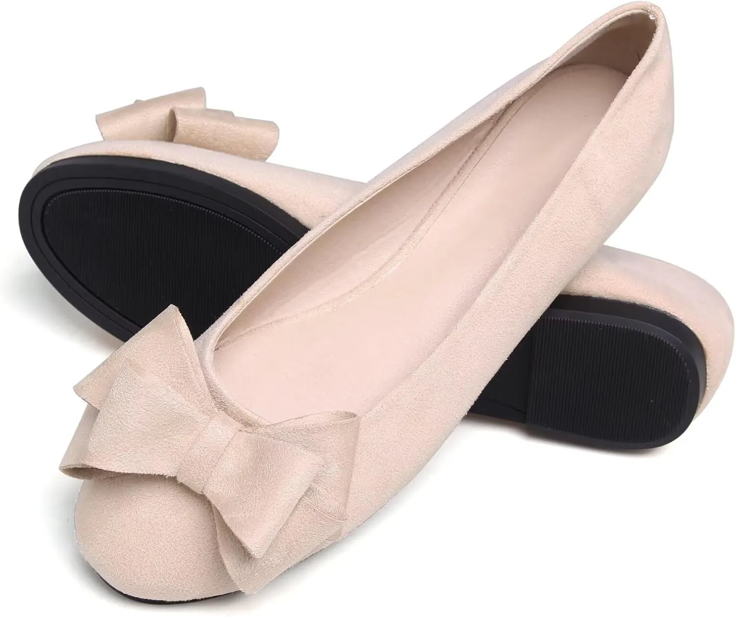 HuangTaiJi Qing Women's Classy Peep Toe Flats Shoes Bow Comfort Slip on Non-Slip Ballets Walking Shoes for Party Dating