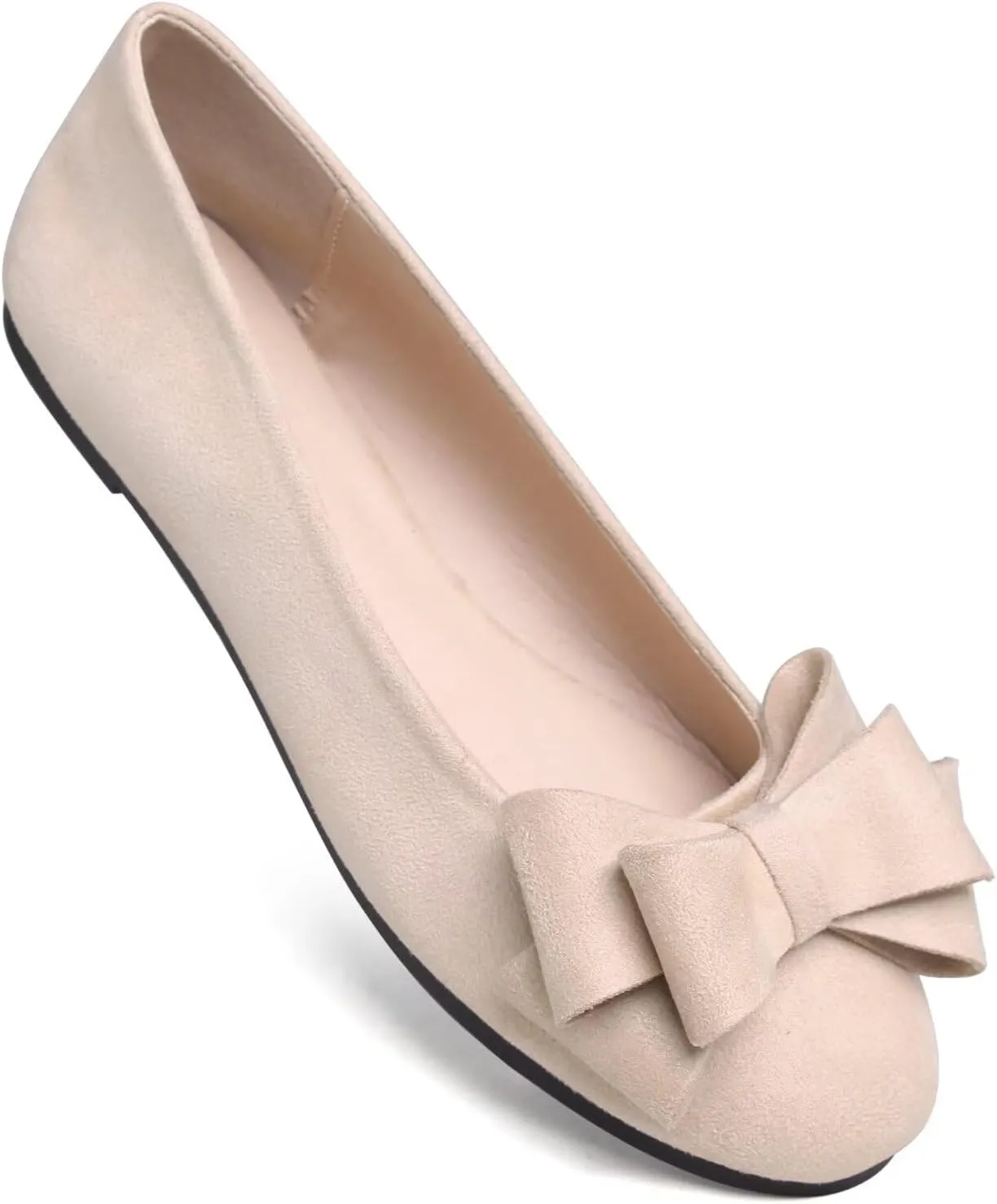 HuangTaiJi Qing Women's Classy Peep Toe Flats Shoes Bow Comfort Slip on Non-Slip Ballets Walking Shoes for Party Dating