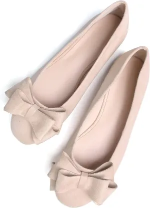 HuangTaiJi Qing Women's Classy Peep Toe Flats Shoes Bow Comfort Slip on Non-Slip Ballets Walking Shoes for Party Dating