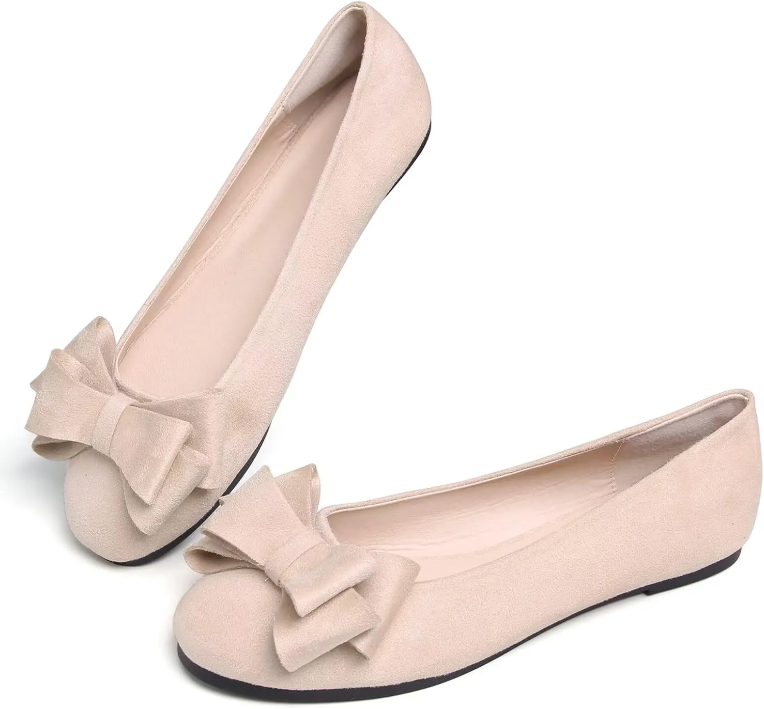 HuangTaiJi Qing Women's Classy Peep Toe Flats Shoes Bow Comfort Slip on Non-Slip Ballets Walking Shoes for Party Dating