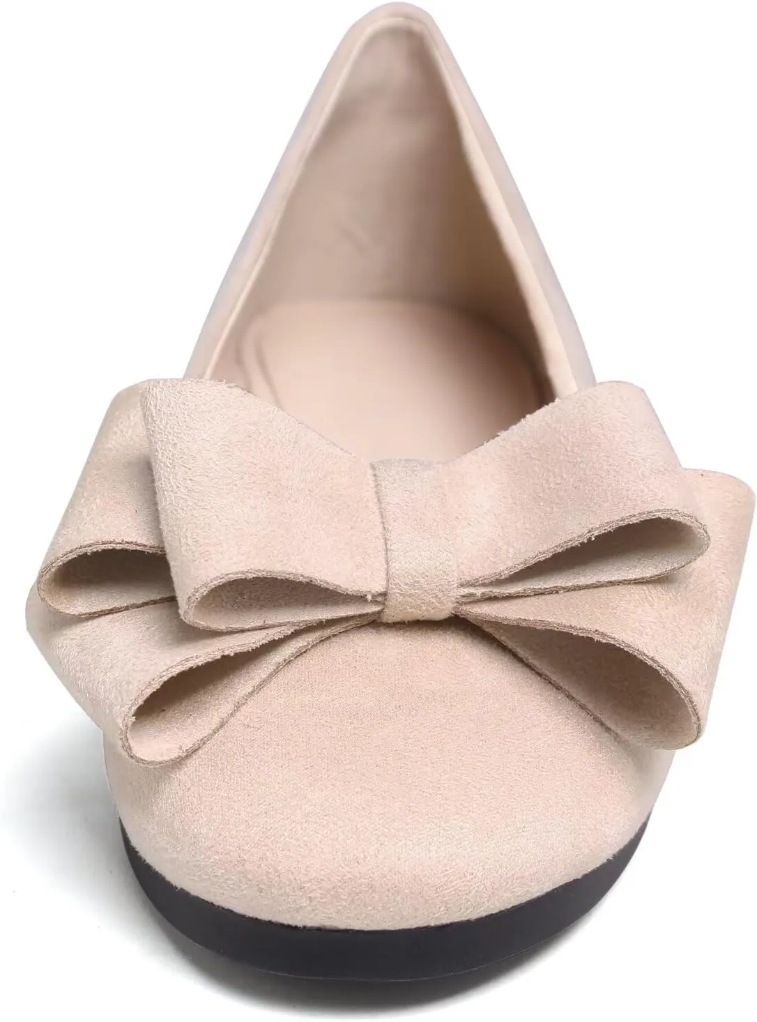HuangTaiJi Qing Women's Classy Peep Toe Flats Shoes Bow Comfort Slip on Non-Slip Ballets Walking Shoes for Party Dating