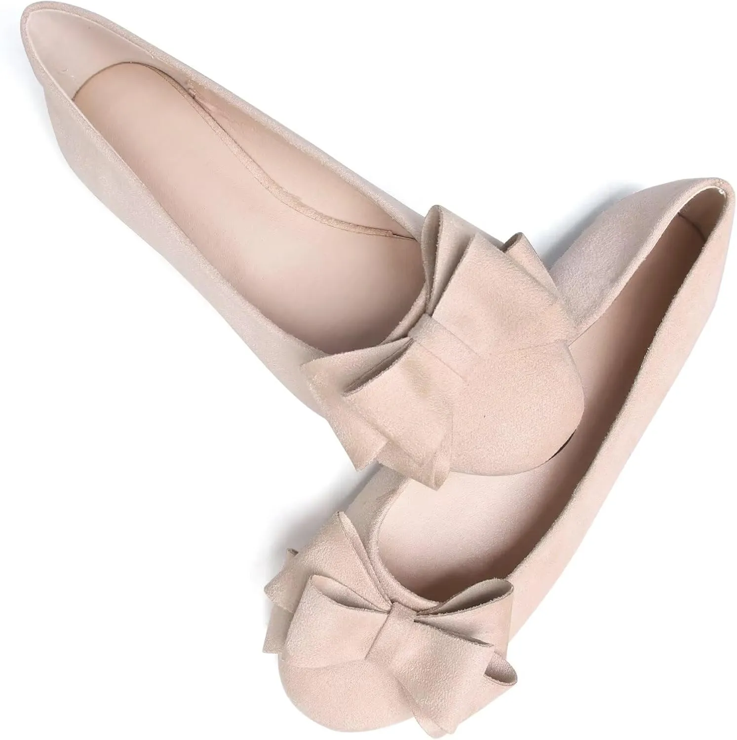 HuangTaiJi Qing Women's Classy Peep Toe Flats Shoes Bow Comfort Slip on Non-Slip Ballets Walking Shoes for Party Dating