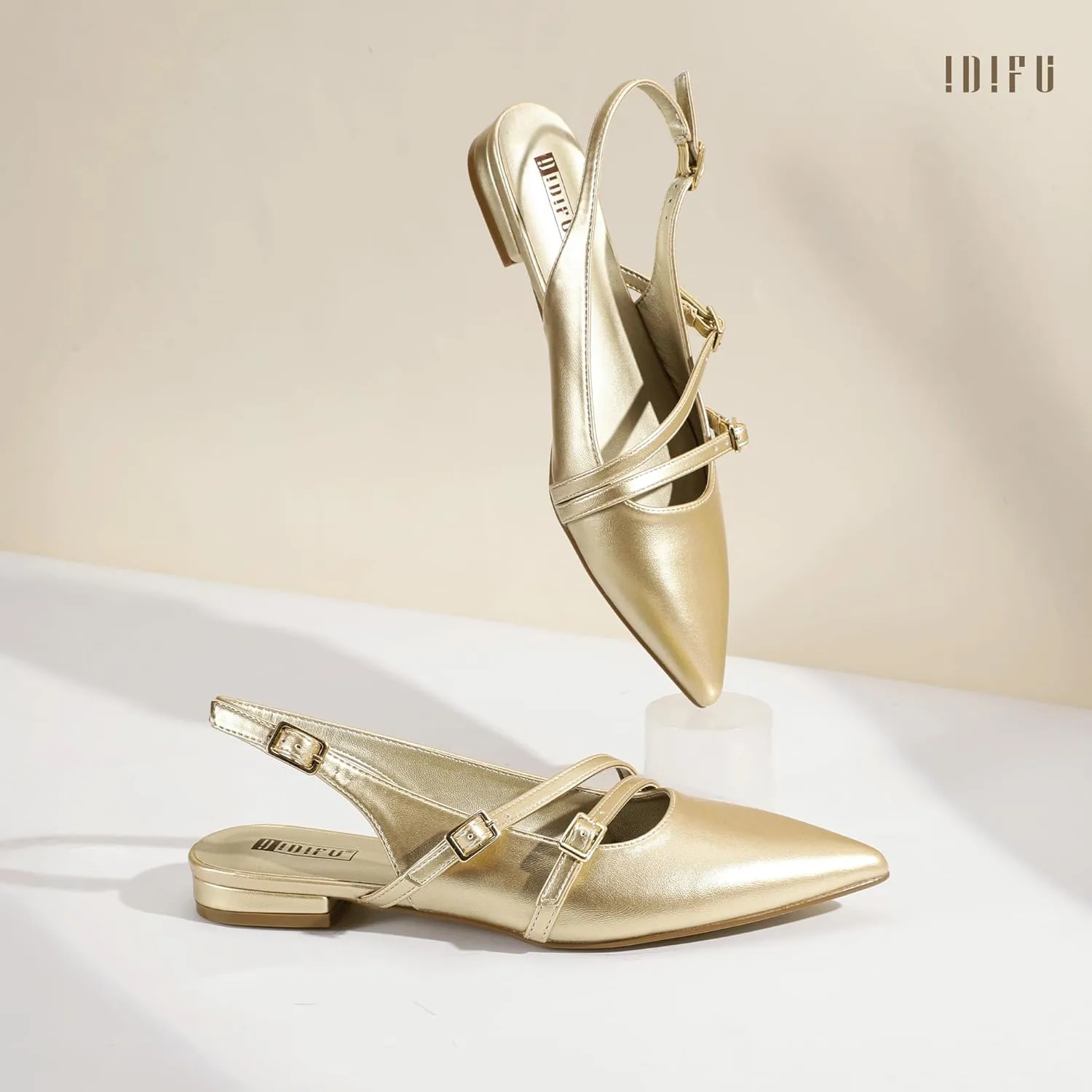 IDIFU Women's Flat Shoes Pointed Toe Strappy Slingback Ballet Flats Wedding Office Work Bridal Formal Dress Shoes for Women Dressy Comfortable Cute Trendy Ladies Flats