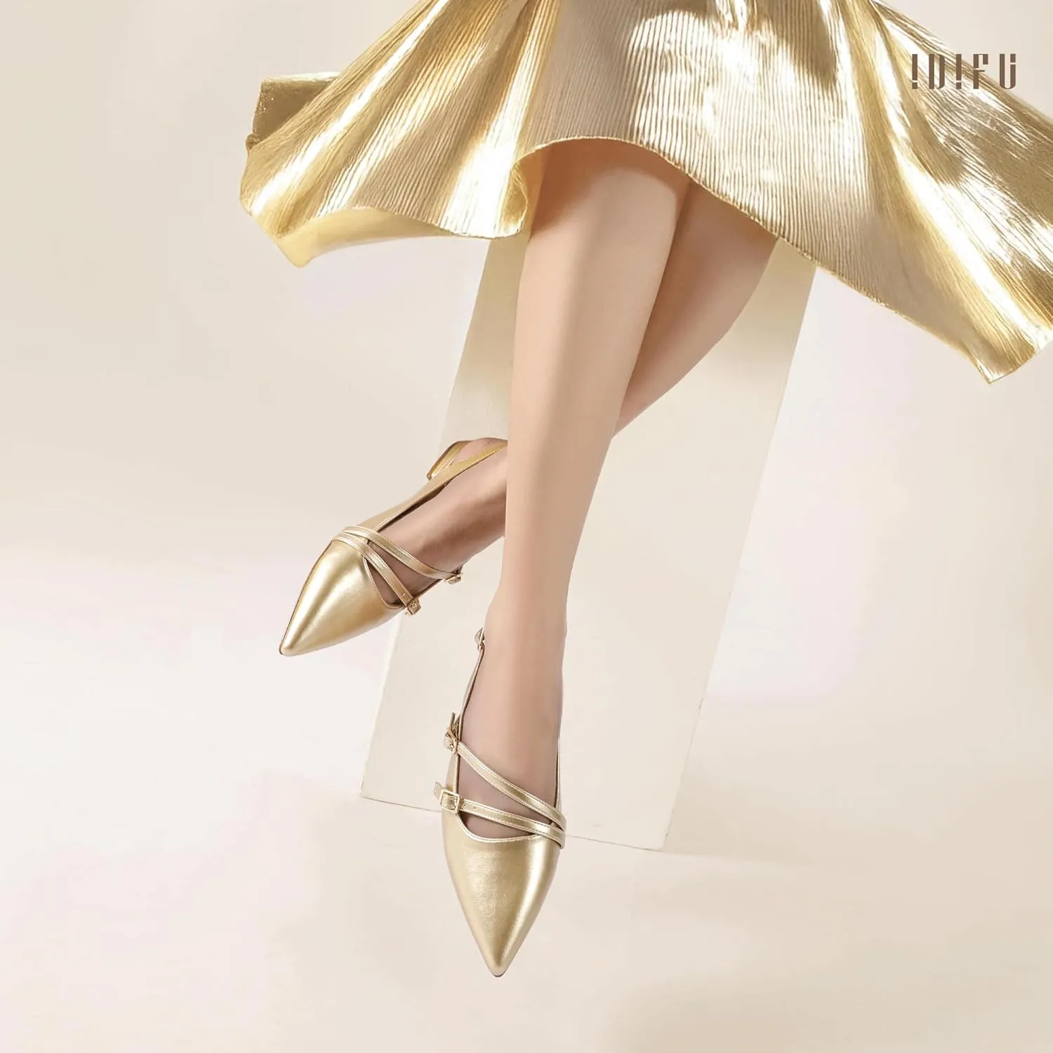 IDIFU Women's Flat Shoes Pointed Toe Strappy Slingback Ballet Flats Wedding Office Work Bridal Formal Dress Shoes for Women Dressy Comfortable Cute Trendy Ladies Flats