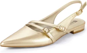 IDIFU Women's Flat Shoes Pointed Toe Strappy Slingback Ballet Flats Wedding Office Work Bridal Formal Dress Shoes for Women Dressy Comfortable Cute Trendy Ladies Flats