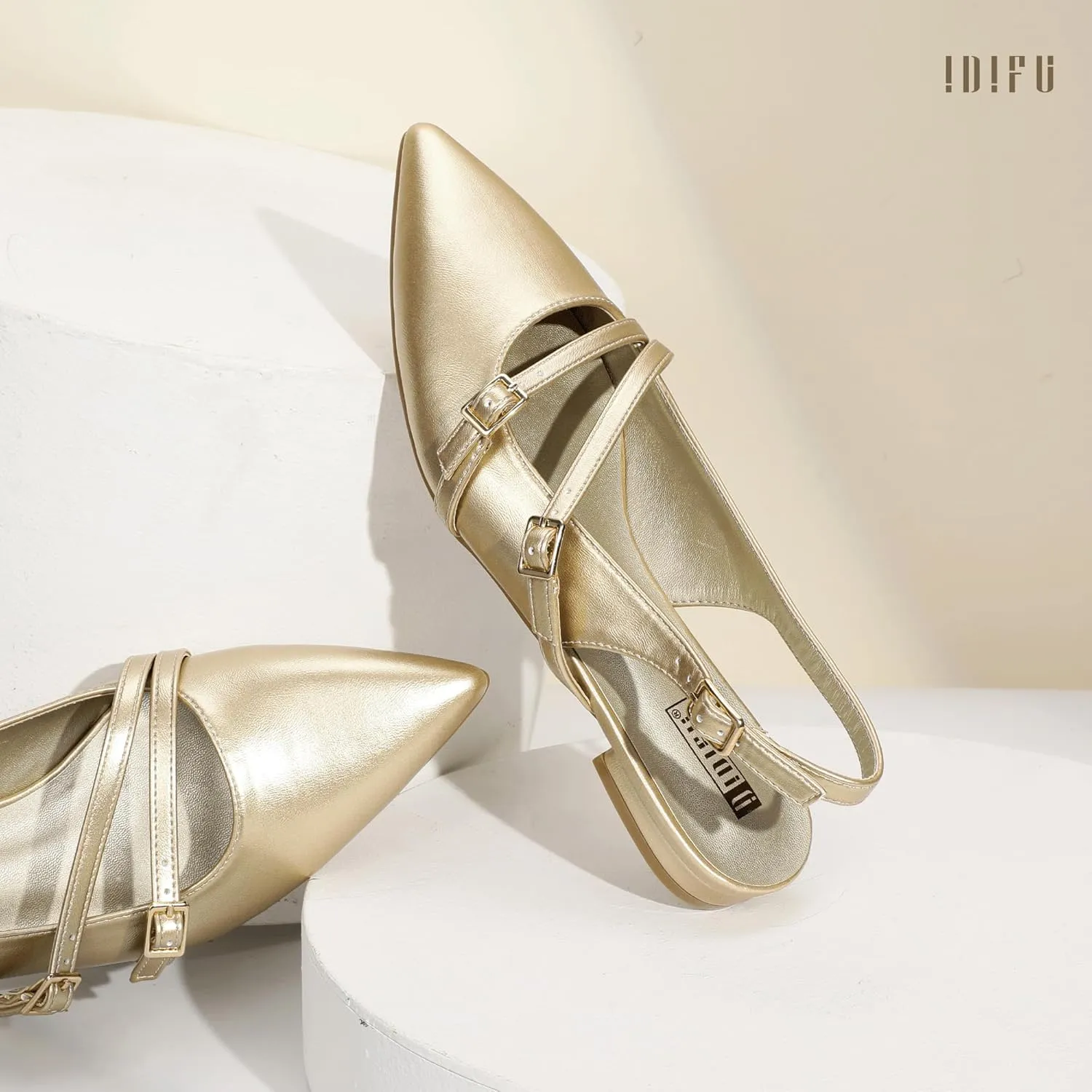 IDIFU Women's Flat Shoes Pointed Toe Strappy Slingback Ballet Flats Wedding Office Work Bridal Formal Dress Shoes for Women Dressy Comfortable Cute Trendy Ladies Flats