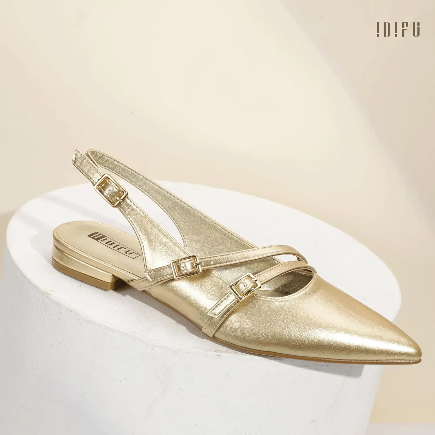 IDIFU Women's Flat Shoes Pointed Toe Strappy Slingback Ballet Flats Wedding Office Work Bridal Formal Dress Shoes for Women Dressy Comfortable Cute Trendy Ladies Flats