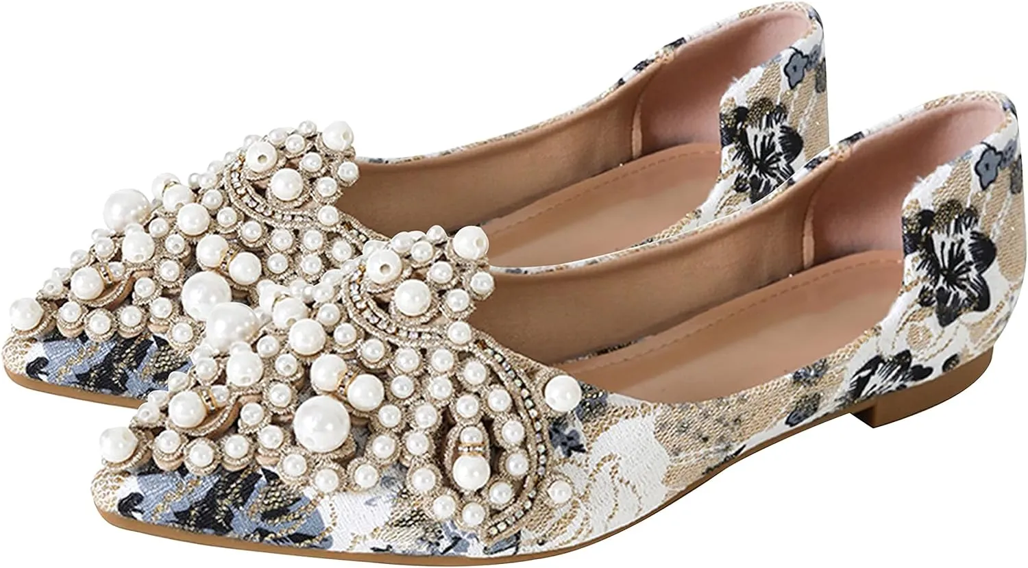 INEELUYI Women's Dress Shoes Lace Bowknot Pointed Toe Comfortable Flats Shoes Wedding Party