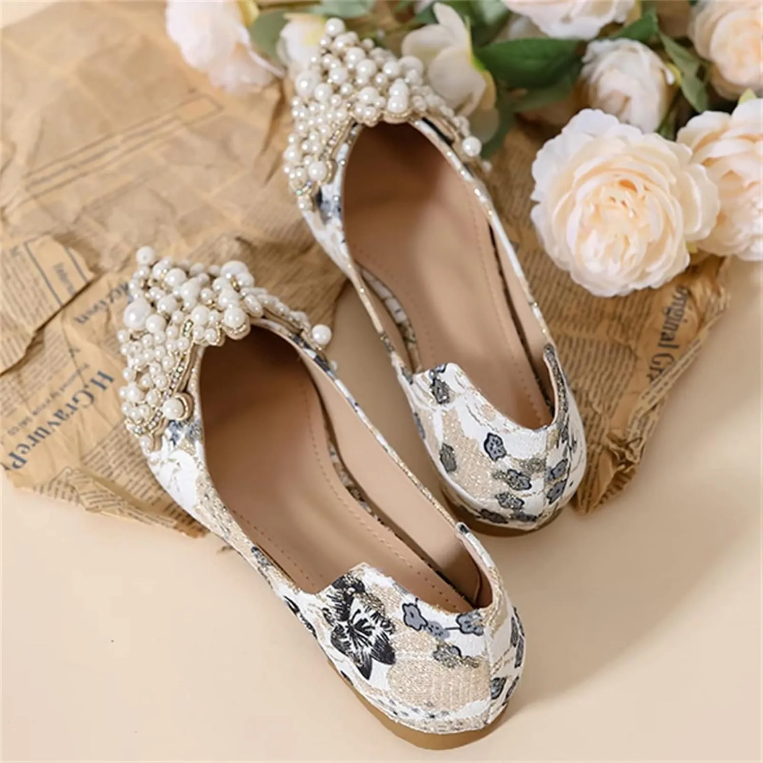 INEELUYI Women's Dress Shoes Lace Bowknot Pointed Toe Comfortable Flats Shoes Wedding Party