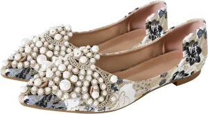 INEELUYI Women's Dress Shoes Lace Bowknot Pointed Toe Comfortable Flats Shoes Wedding Party
