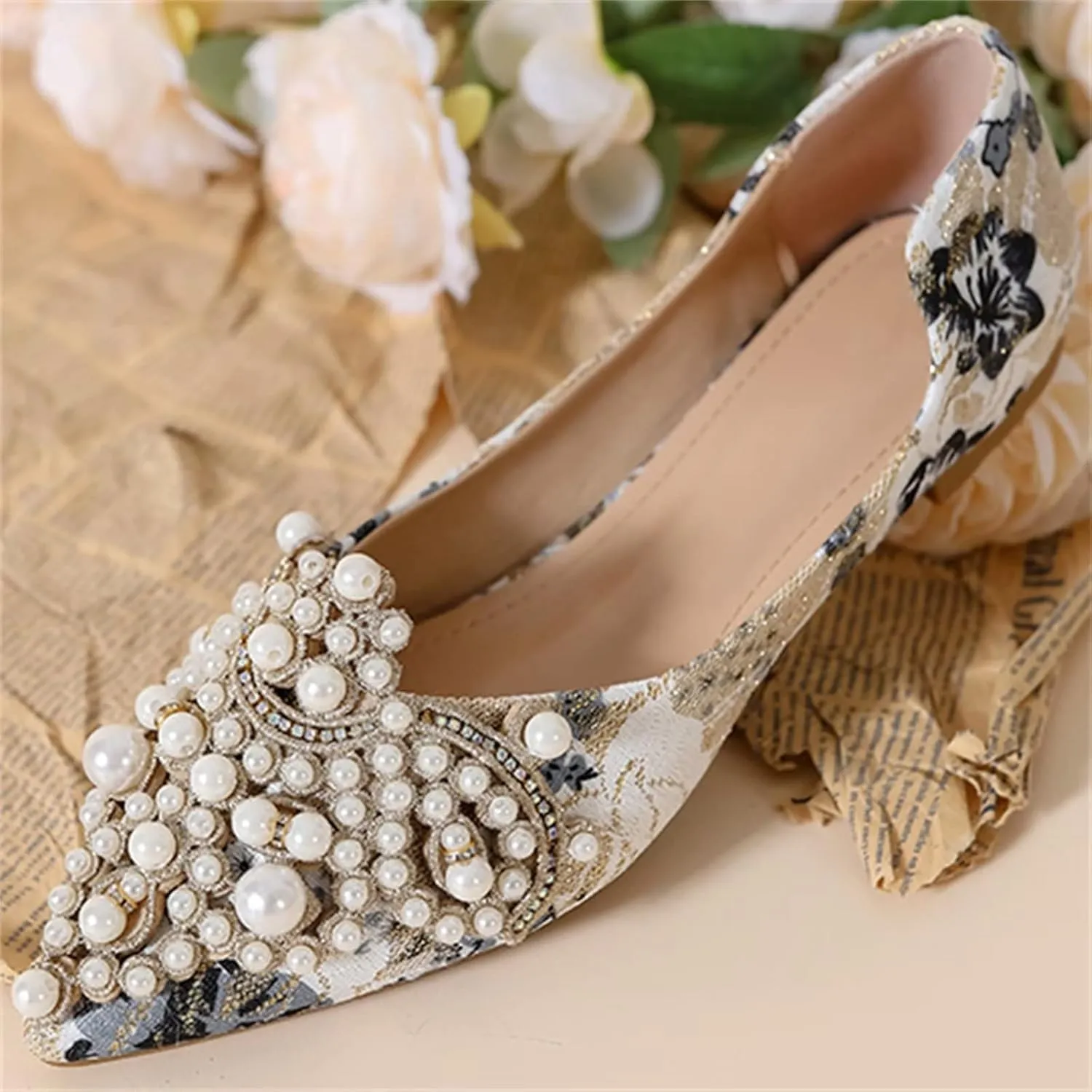 INEELUYI Women's Dress Shoes Lace Bowknot Pointed Toe Comfortable Flats Shoes Wedding Party