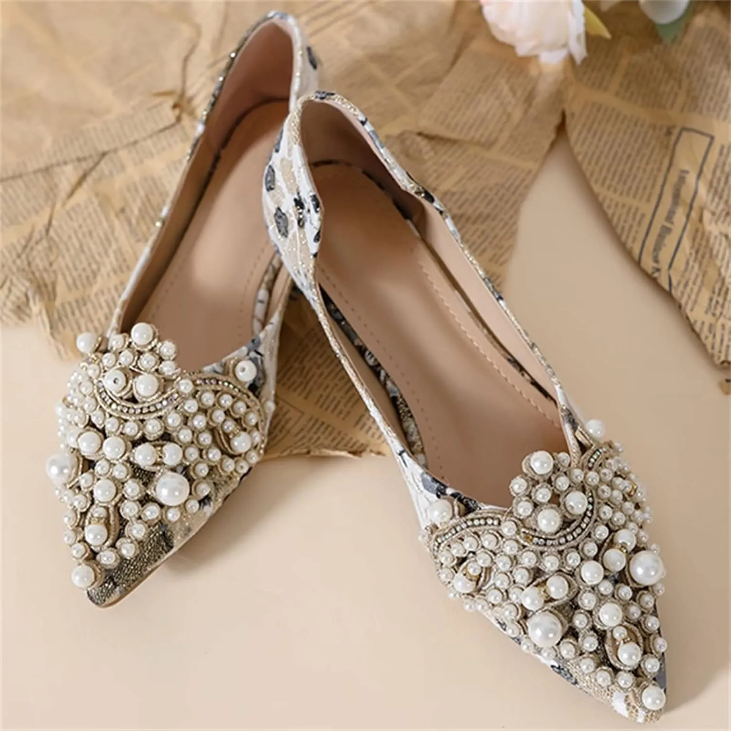 INEELUYI Women's Dress Shoes Lace Bowknot Pointed Toe Comfortable Flats Shoes Wedding Party